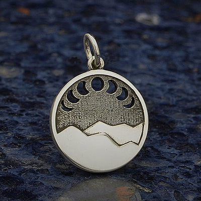 Sterling Silver Mountain Pendant with Moon Phase Cutouts