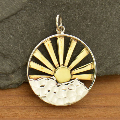 Sterling Silver Mountain Range with Morning Sun Rays Pendant