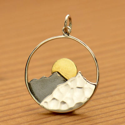 Sterling Silver Mountain Range with Rising Sun Pendant