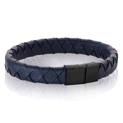 Mens blue leather braided bracelet